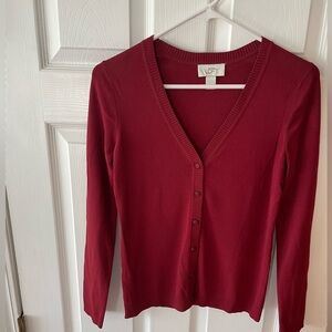 Loft Deep Red V-Neck Cardigan Sweater
